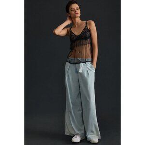 NWT Anthropologie Pilcro Pleated High-Rise Wide-Leg Belted Jeans 27 Blue